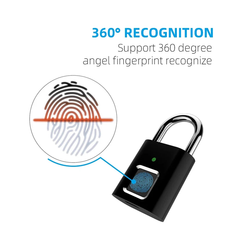 Tuzwa Fingerprint Padlock – Smart Biometric Keyless Lock with App Control, 10-Fingerprint Memory, 0.5-Second Unlock & Rechargeable Battery
