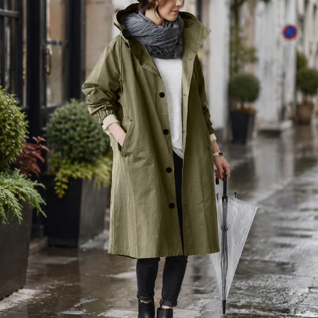 Rain Jackets for Women, Long Waterproof Raincoat with Adjustable Hood and Belt, Breathable Hooded Rain Coat