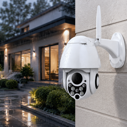 Wireless WiFi surveillance camera, 1080p HD outdoor security cam with color night vision and IP66 housing