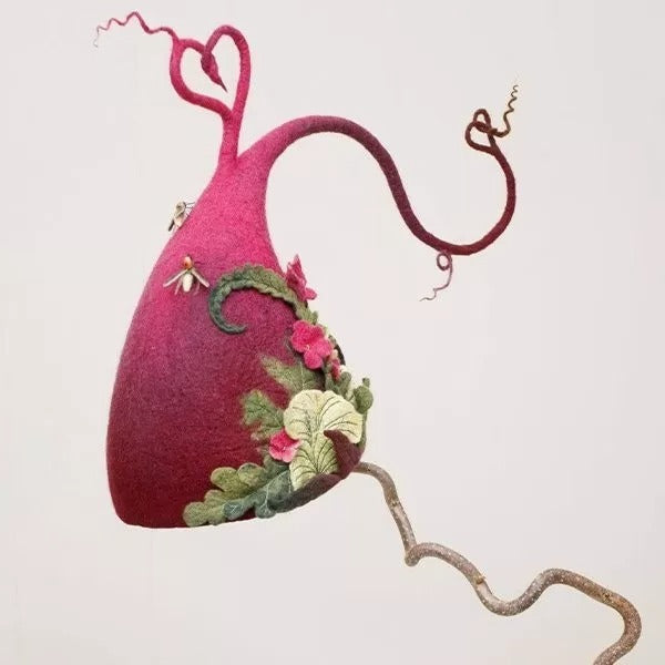 Tuzwa Handmade Wool Witch Hat – 19-Micron Felted Witch Hat with Chiffon Accents, Lightweight Stretch Fit & Nuno Felt Design