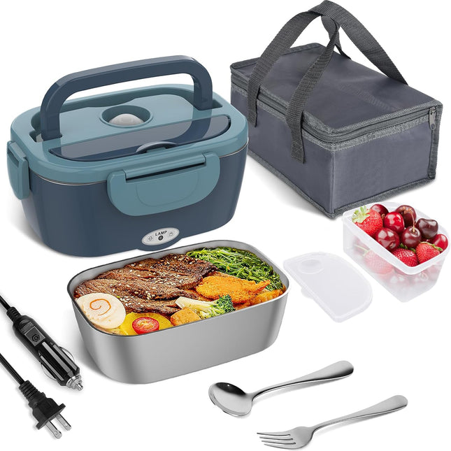 Heated Lunch Box, Electric Lunch Box for Car and Office, Stainless Steel Lunch Box with Insulated Bag and Leak Proof Lid
