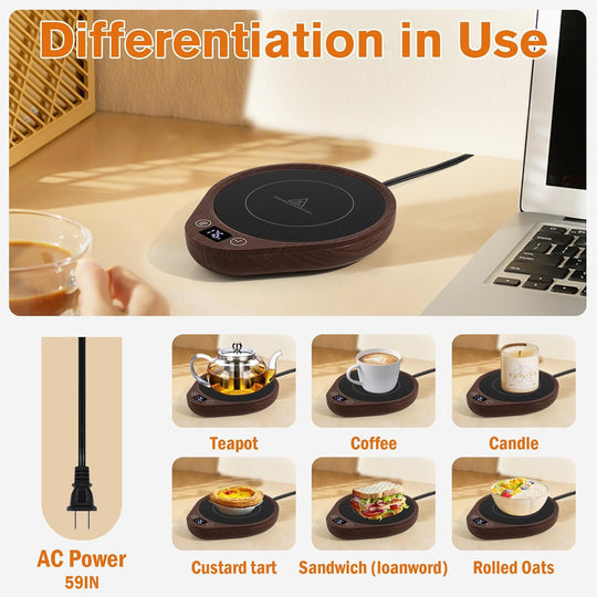 Tuzwa Coffee Mug Warmer – 3 Temperature Electric Cup Warmer with Auto Shut-Off, 5.5" Heating Plate, 36W, 120V