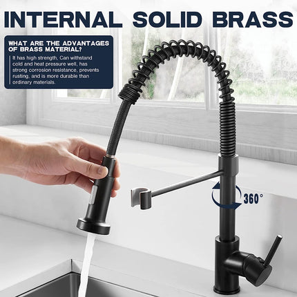 Kitchen Faucet with Pull Down Sprayer, Stainless Steel Kitchen Faucets Solid Brass – image 7