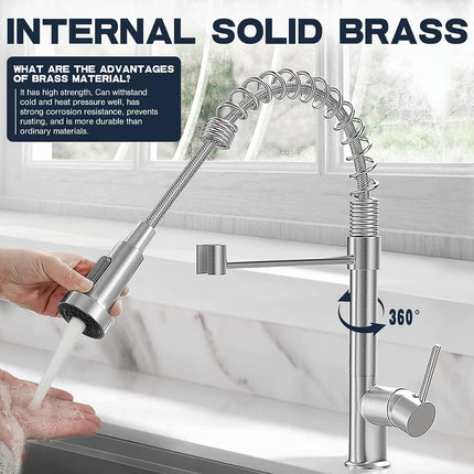 Kitchen Faucet with Pull Down Sprayer, Stainless Steel Kitchen Faucets Solid Brass – image 15