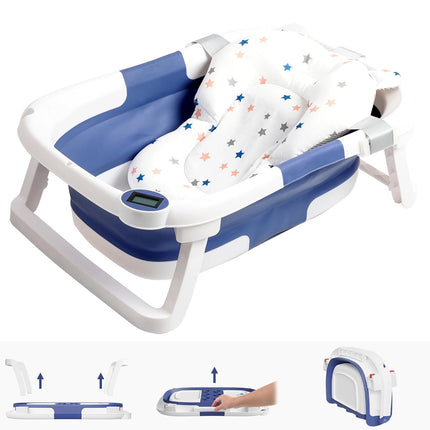 Baby Bath Tub Foldable, Infant Bathtub with Digital Temperature Display, Space Saving Baby Bathtub for 0 to 6 Years