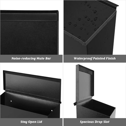 Wall Mount Mailbox, Galvanized Steel Letter Box with Stay Open Lid and Mute Bar – image 5