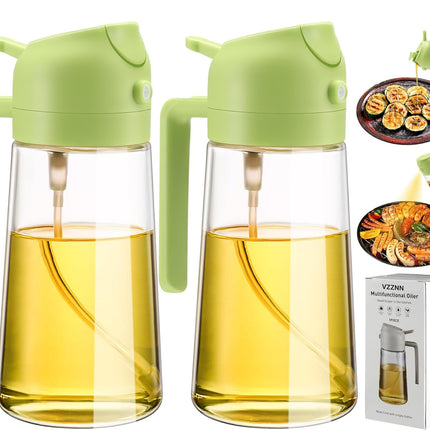 Olive Oil Sprayer Bottle 2 Pack, Glass Olive Oil Dispenser with Pour Spout, Oil Spray Bottle for Cooking and Salad