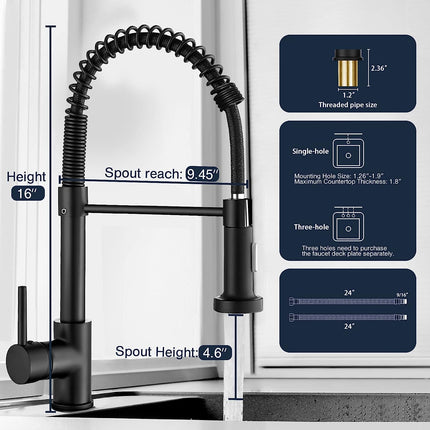 Kitchen Faucet with Pull Down Sprayer, Stainless Steel Kitchen Faucets Solid Brass