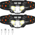 Rechargeable Headlamp Flashlight 2 Pack, LED Headlamp with Red Light and Motion Sensor, Head Lamp for Camping