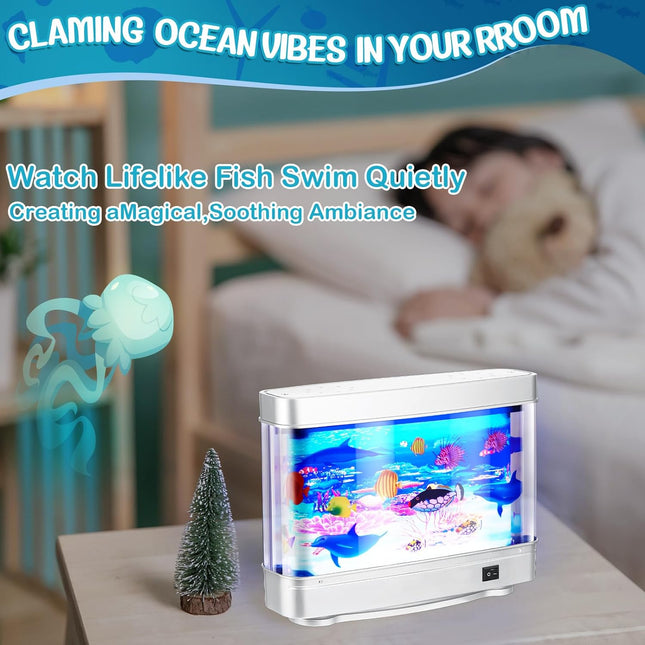 Decorative Fish Tank, Fake Fish Tank Aquarium Lamp with Moving Tropical Fish