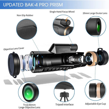 Monocular Telescope with Phone Holder and Tripod, 12x60 Handheld Telescope for Adults