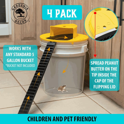 Mouse Traps, 4 Pack Bucket Lid Rat Traps for 5 Gallon Bucket