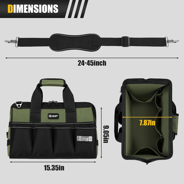 Heavy Duty Tool Tote Bag, Open Top Tool Bag with 16 Pockets and Shoulder Strap