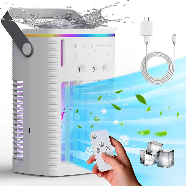Remote Control Fan with Water Tank, Personal Air Cooler for Desk and Bedroom, Quiet Portable Cooling Fan with 3 Speeds
