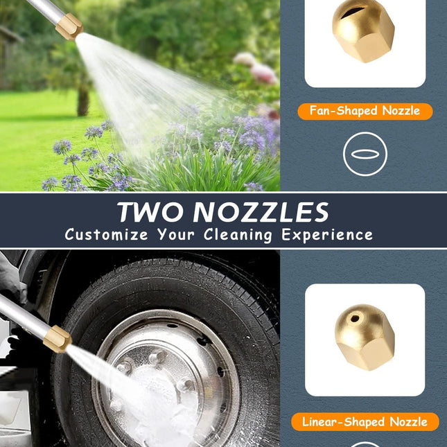 High Pressure Hose Nozzle, Garden Hose Nozzle Wand with Jet and Fan Heads