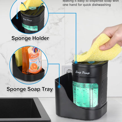 Dish Soap Dispenser with Sponge Holder, 3 in 1 Kitchen Soap Dispenser with Drain Tray