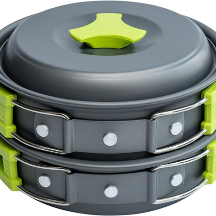 Camping Pots and Pans, Camping Cookware Set for Backpacking with Nonstick Aluminum Pot, Camping Pan with Bowls and Spork