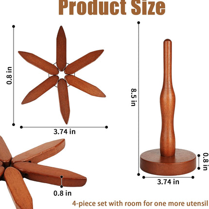 Wooden trivet for hot dishes, foldable tree shaped solid wood trivet mat, expands to 7.8 inches, kitchen