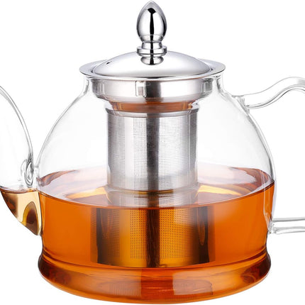 Borosilicate Glass Teapot with Removable Infuser 33 oz, Loose Leaf Teapot Stainless Steel Lid, Blooming Tea Steeper Pot