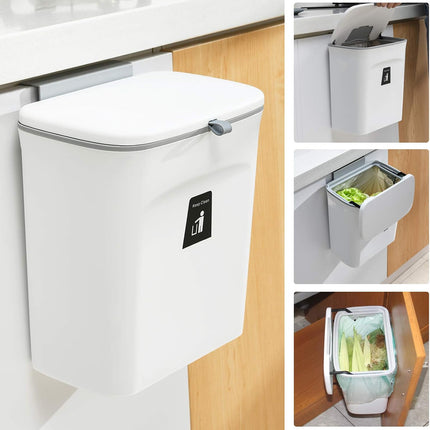 Kitchen Compost Bin for Counter or Under Sink, 2.4 Gallon Hanging Compost Bin with Lid, Kitchen Trash Can for Cabinet