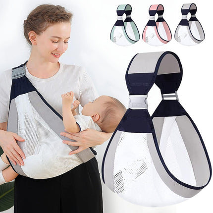 Baby Carrier Wrap, Hip Baby Wrap Carrier with Breastfeeding Cover, Breathable Mesh Newborn Carrier with Quick Release