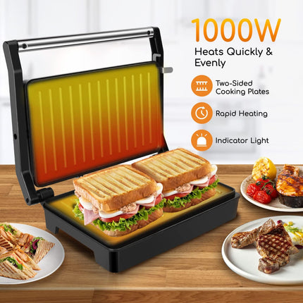 Panini Press Sandwich Maker, Electric Indoor Grill with Non Stick Plates – image 4