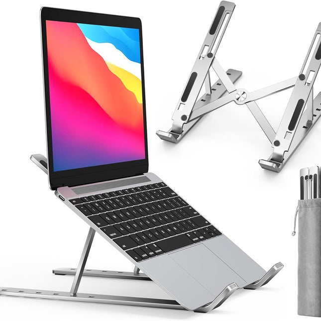 Adjustable Laptop Stand for Desk, Portable Laptop Stand in Aluminum, Foldable Ergonomic Tablet Stand with 6 Angles
