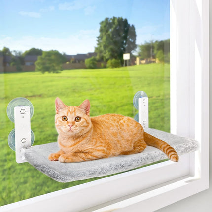 Cat Hammock for Window, Cat Window Perch with Suction Cups, Foldable Cat Window Bed with Plush and Mesh Sides