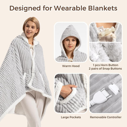 Heated Blanket Throw, Wearable Heated Blanket Hoodie with Sherpa