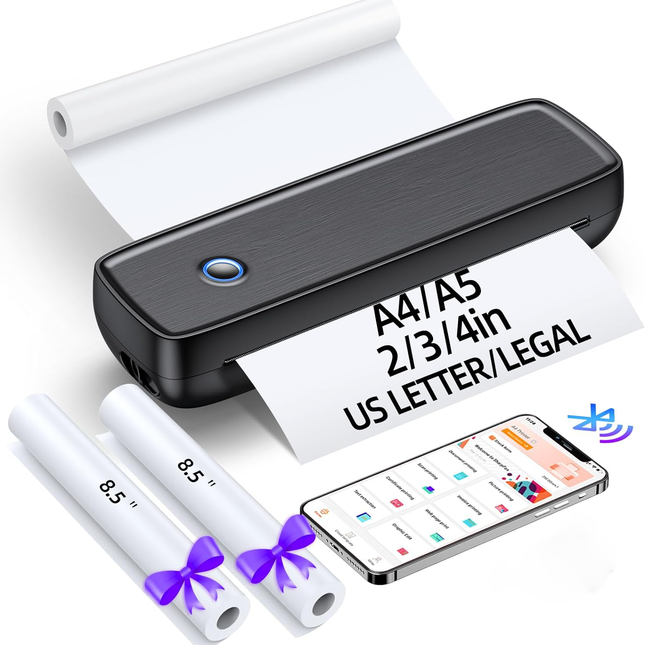 Portable Printer, Inkless Thermal Printer for A4 Paper and Labels