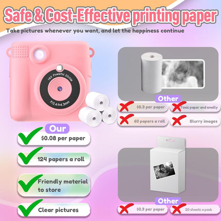 Kids Camera Instant Print, Camera That Prints Photos with 1080P Video