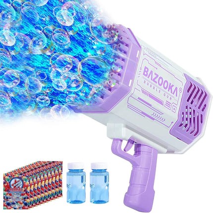 Bubble Gun Blaster Toy with 69 Holes, Bubble Blaster Gun with LED Lights and Small Fan, Rechargeable Bubble Machine Gun