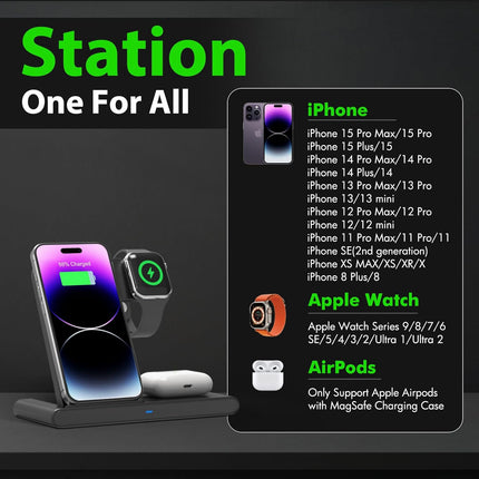 Qi Wireless Charger with Adapter, 3 in 1 Wireless Charging Station for Multiple Devices