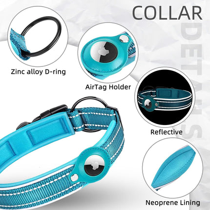 Nylon Dog Collar with Tracker Tag Holder, Reflective Dog Collar for Small and Large Dogs