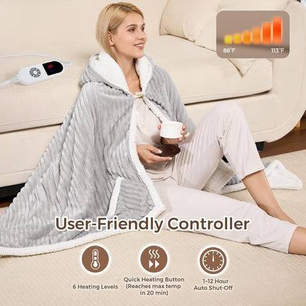 Heated Blanket Throw, Electric Blanket Heated Throw with 6 Heating Levels