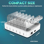 Tuzwa 6-Port USB Charging Station – 60W Multi-Device Charging Dock with 5V/2.4A USB Ports, Adjustable Dividers & Earbud/Watch Holders