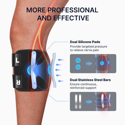Knee Strap Brace for Sciatica with Dual Steel Support Bars, Washable