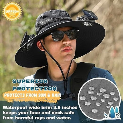 Wide Brim Sun Hat with Dual Solar Cooling Fans, Sun Protection Hat for Men – image 5