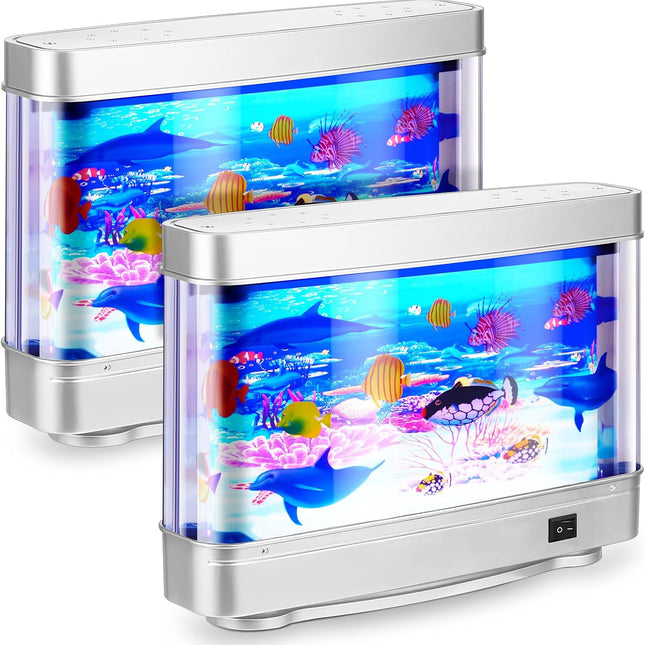 Decorative Fish Tank, Fake Fish Tank Aquarium Lamp with Moving Tropical Fish, Ocean Lamp for Desk and Room Decor