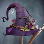 Tuzwa Handmade Wool Witch Hat – 19-Micron Felted Witch Hat with Chiffon Accents, Lightweight Stretch Fit & Nuno Felt Design