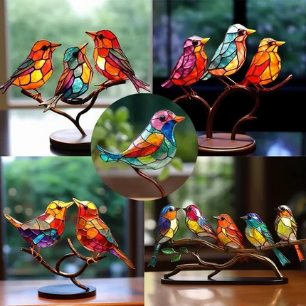 Bird Ornaments for Desk, Colorful Birds on Branch Desktop Ornament in Acrylic