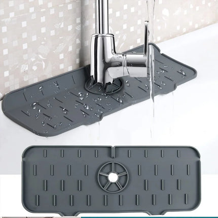 Silicone Sink Mat and Water Absorbing Mat, Faucet Drip Tray with Adjustable Hole