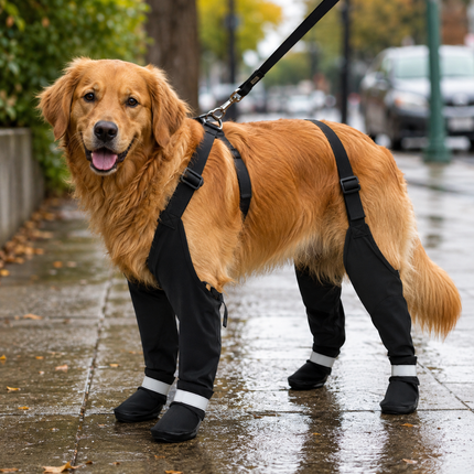 Waterproof Dog Suspenders Boots, Full Leg Anti-Loss Dog Shoes with Non-Slip Sole and Reflective Straps for All Breeds