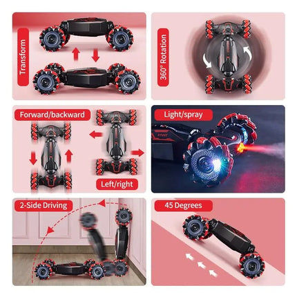 RC Car with Hand Gesture Control and Remote, RC Drift Car 4WD Stunt with LED Lights and Spray Fog