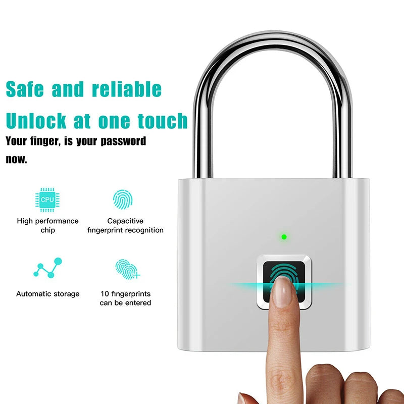 Tuzwa Fingerprint Padlock – Smart Biometric Keyless Lock with App Control, 10-Fingerprint Memory, 0.5-Second Unlock & Rechargeable Battery