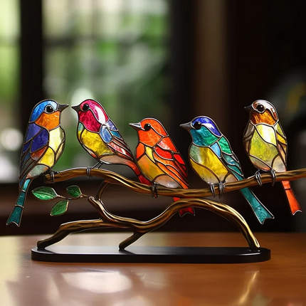 Bird Ornaments for Desk, Colorful Birds on Branch Desktop Ornament in Acrylic – image 4