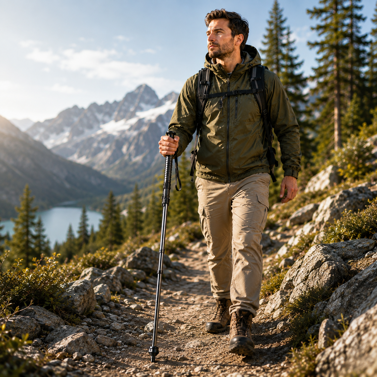 Tuzwa Telescopic Walking Stick – Collapsible Alloy Steel Hiking Stick with Ergonomic Anti-Slip Grip, 15–54 Inch Portable Design