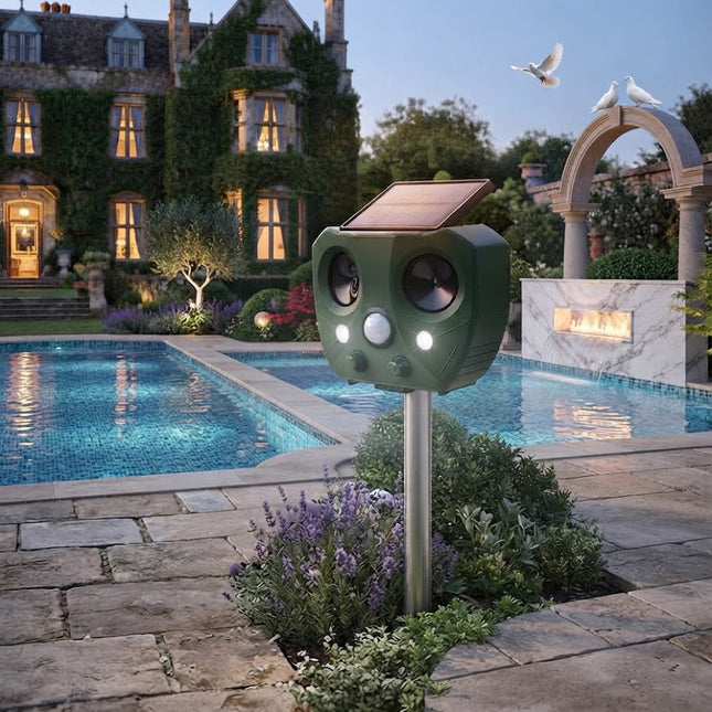Bird Deterrent for Garden, Ultrasonic Pest Repeller with Motion Sensor and LED Flash, Solar Pigeon Deterrent
