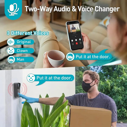 Wireless WiFi video doorbell camera, 1080p HD with 166 degree lens, two way talk, PIR motion alerts and chime