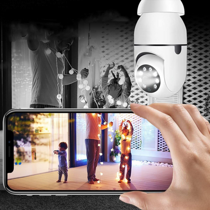 Wireless light bulb security camera, HD WiFi bulb cam with 355 degree pan, night vision and two-way audio